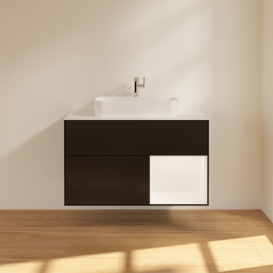 Тумба под раковину Villeroy & Boch Finion 100х50,1 см с подсветкой МДФ черный матовый лак/стекло белое матовое F371MTPD