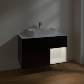 Тумба под раковину Villeroy & Boch Finion 100х50,1 см с подсветкой МДФ черный матовый лак/стекло белое матовое F371MTPD