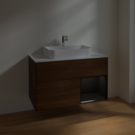 Тумба под раковину Villeroy & Boch Finion 100х50,1 см с подсветкой МДФ шпон грецкого ореха/стекло белое матовое F371PDGN