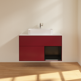 Тумба под раковину Villeroy & Boch Finion 100х50,1 см с подсветкой МДФ пион матовый лак/стекло белое матовое F371PDHB