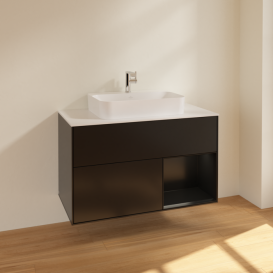 Тумба под раковину Villeroy & Boch Finion 100х50,1 см с подсветкой МДФ черный матовый лак/стекло белое матовое F371PDPD