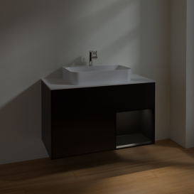 Тумба под раковину Villeroy & Boch Finion 100х50,1 см с подсветкой МДФ черный матовый лак/стекло белое матовое F371PDPD