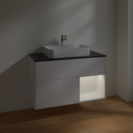 Тумба под раковину Villeroy & Boch Finion 100х50,1 см с подсветкой МДФ глянцевый белый лак/стекло черное матовое F372GFGF
