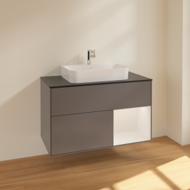 Тумба під раковину Villeroy & Boch Finion 100х50,1 см з підсвічуванням МДФ антрацит матовий лак/скло чорне матове F372GFGK