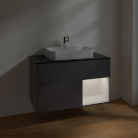 Тумба под раковину Villeroy & Boch Finion 100х50,1 см с подсветкой МДФ антрацит матовый лак/стекло черное матовое F372GFGK