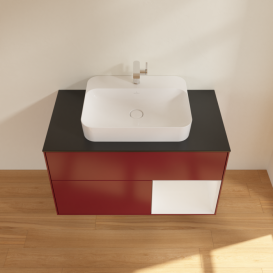 Тумба под раковину Villeroy & Boch Finion 100х50,1 см с подсветкой МДФ пион матовый лак/стекло черное матовое F372GFHB