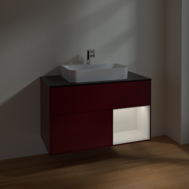 Тумба под раковину Villeroy & Boch Finion 100х50,1 см с подсветкой МДФ пион матовый лак/стекло черное матовое F372GFHB