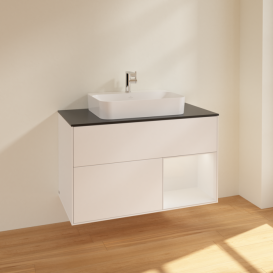 Тумба под раковину Villeroy & Boch Finion 100х50,1 см с подсветкой МДФ белый матовый лак/стекло черное матовое F372GFMT