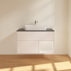 Тумба под раковину Villeroy & Boch Finion 100х50,1 см с подсветкой МДФ белый матовый лак/стекло черное матовое F372GFMT