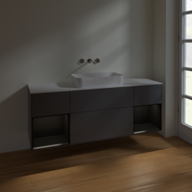 Тумба под раковину Villeroy & Boch Finion 160х50,1 см с подсветкой МДФ антрацит матовый лак/стекло белое матовое F741PDGK