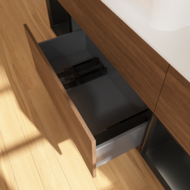 Тумба под раковину Villeroy & Boch Finion 160х50,1 см с подсветкой МДФ шпон грецкого ореха/стекло белое матовое F741PDGN