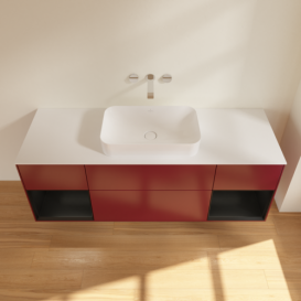 Тумба под раковину Villeroy & Boch Finion 160х50,1 см с подсветкой МДФ пион матовый лак/стекло белое матовое F741PDHB