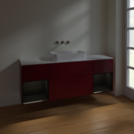 Тумба под раковину Villeroy & Boch Finion 160х50,1 см с подсветкой МДФ пион матовый лак/стекло белое матовое F741PDHB