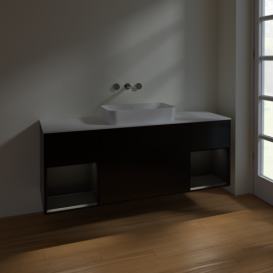 Тумба под раковину Villeroy & Boch Finion 160х50,1 см с подсветкой МДФ черный матовый лак/стекло белое матовое F741PDPD