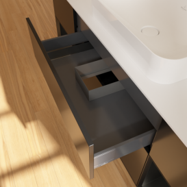 Тумба под раковину Villeroy & Boch Finion 160х50,1 см с подсветкой МДФ черный матовый лак/стекло белое матовое F741PDPD