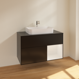 Тумба під раковину Villeroy & Boch Finion 100х50,1 см із підсвічуванням МДФ чорний матовий лак/скло чорне матове F372GFPD