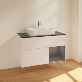 Тумба под раковину Villeroy & Boch Finion 100х50,1 см с подсветкой МДФ глянцевый белый лак/стекло черное матовое F372GKGF