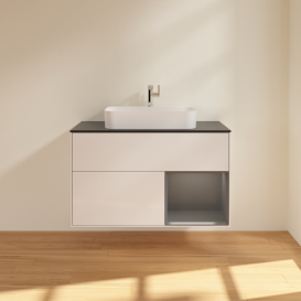 Тумба под раковину Villeroy & Boch Finion 100х50,1 см с подсветкой МДФ глянцевый белый лак/стекло черное матовое F372GKGF