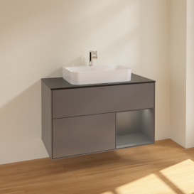 Тумба под раковину Villeroy & Boch Finion 100х50,1 см с подсветкой МДФ антрацит матовый лак/стекло черное матовое F372GKGK