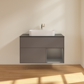 Тумба под раковину Villeroy & Boch Finion 100х50,1 см с подсветкой МДФ антрацит матовый лак/стекло черное матовое F372GKGK