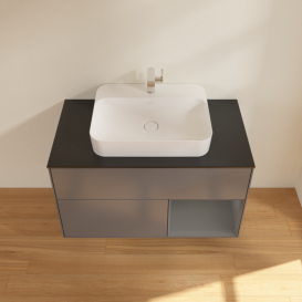 Тумба под раковину Villeroy & Boch Finion 100х50,1 см с подсветкой МДФ антрацит матовый лак/стекло черное матовое F372GKGK