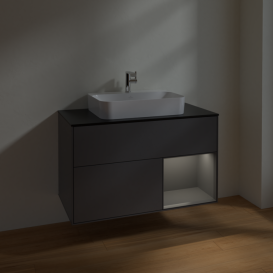 Тумба под раковину Villeroy & Boch Finion 100х50,1 см с подсветкой МДФ антрацит матовый лак/стекло черное матовое F372GKGK