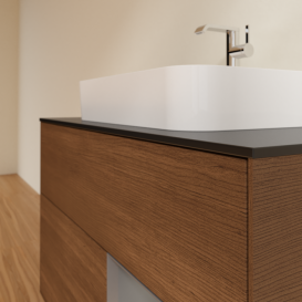 Тумба под раковину Villeroy & Boch Finion 100х50,1 см с подсветкой МДФ шпон грецкого ореха/стекло черное матовое F372GKGN