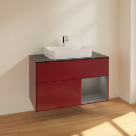 Тумба под раковину Villeroy & Boch Finion 100х50,1 см с подсветкой МДФ пион матовый лак/стекло черное матовое F372GKHB