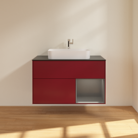 Тумба под раковину Villeroy & Boch Finion 100х50,1 см с подсветкой МДФ пион матовый лак/стекло черное матовое F372GKHB