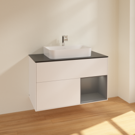 Тумба под раковину Villeroy & Boch Finion 100х50,1 см с подсветкой МДФ белый матовый лак/стекло черное матовое F372GKMT