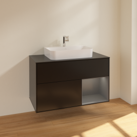 Тумба под раковину Villeroy & Boch Finion 100х50,1 см с подсветкой МДФ черный матовый лак/стекло черное матовое F372GKPD