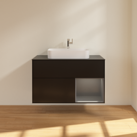 Тумба под раковину Villeroy & Boch Finion 100х50,1 см с подсветкой МДФ черный матовый лак/стекло черное матовое F372GKPD