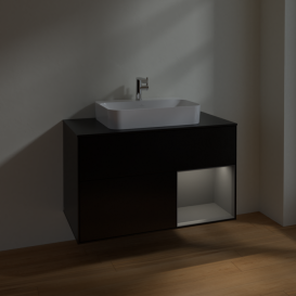 Тумба под раковину Villeroy & Boch Finion 100х50,1 см с подсветкой МДФ черный матовый лак/стекло черное матовое F372GKPD