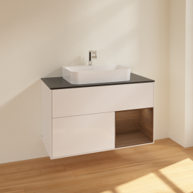 Тумба під раковину Villeroy & Boch Finion 100х50,1 см з підсвіткою МДФ білий глянцевий лак/скло чорне матове F372GNGF