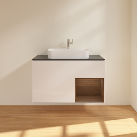 Тумба під раковину Villeroy & Boch Finion 100х50,1 см з підсвіткою МДФ білий глянцевий лак/скло чорне матове F372GNGF