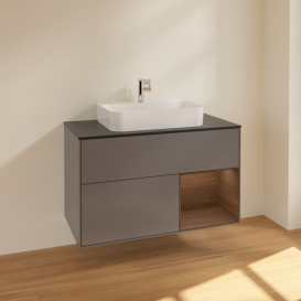 Тумба под раковину Villeroy & Boch Finion 100х50,1 см с подсветкой МДФ антрацит матовый лак/стекло черное матовое F372GNGK