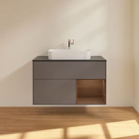 Тумба под раковину Villeroy & Boch Finion 100х50,1 см с подсветкой МДФ антрацит матовый лак/стекло черное матовое F372GNGK