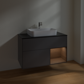 Тумба под раковину Villeroy & Boch Finion 100х50,1 см с подсветкой МДФ антрацит матовый лак/стекло черное матовое F372GNGK