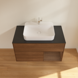 Тумба под раковину Villeroy & Boch Finion 100х50,1 см с подсветкой МДФ шпон грецкого ореха/стекло черное матовое F372GNGN