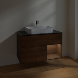 Тумба под раковину Villeroy & Boch Finion 100х50,1 см с подсветкой МДФ шпон грецкого ореха/стекло черное матовое F372GNGN
