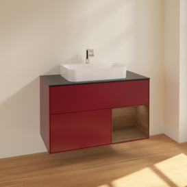 Тумба под раковину Villeroy & Boch Finion 100х50,1 см с подсветкой МДФ пион матовый лак/стекло черное матовое F372GNHB