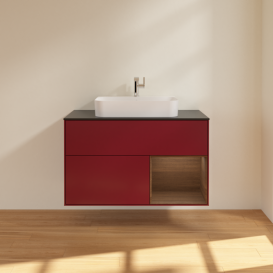 Тумба под раковину Villeroy & Boch Finion 100х50,1 см с подсветкой МДФ пион матовый лак/стекло черное матовое F372GNHB