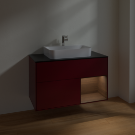 Тумба под раковину Villeroy & Boch Finion 100х50,1 см с подсветкой МДФ пион матовый лак/стекло черное матовое F372GNHB