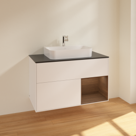 Тумба під раковину Villeroy & Boch Finion 100х50,1 см із підсвічуванням МДФ білий матовий лак/скло чорне матове F372GNMT