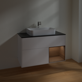 Тумба под раковину Villeroy & Boch Finion 100х50,1 см с подсветкой МДФ белый матовый лак/стекло черное матовое F372GNMT