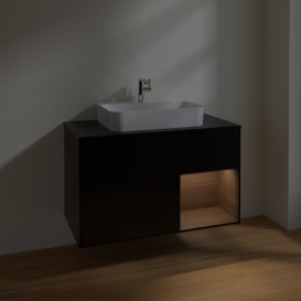 Тумба под раковину Villeroy & Boch Finion 100х50,1 см с подсветкой МДФ черный матовый лак/стекло черное матовое F372GNPD