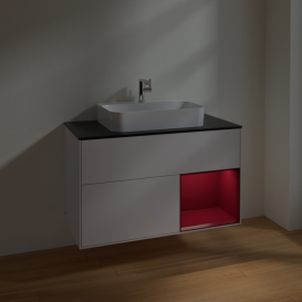 Тумба под раковину Villeroy & Boch Finion 100х50,1 см с подсветкой МДФ глянцевый белый лак/стекло черное матовое F372HBGF