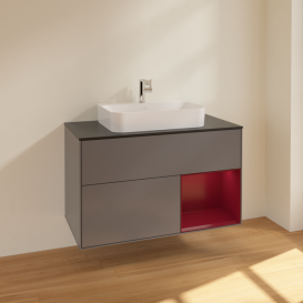 Тумба под раковину Villeroy & Boch Finion 100х50,1 см с подсветкой МДФ антрацит матовый лак/стекло черное матовое F372HBGK