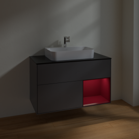 Тумба под раковину Villeroy & Boch Finion 100х50,1 см с подсветкой МДФ антрацит матовый лак/стекло черное матовое F372HBGK