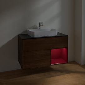 Тумба под раковину Villeroy & Boch Finion 100х50,1 см с подсветкой МДФ шпон грецкого ореха/стекло черное матовое F372HBGN